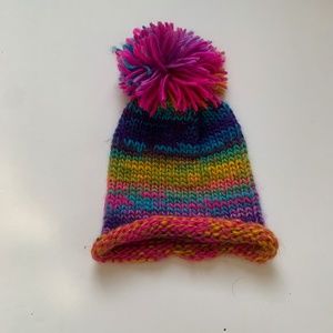 Handmade in crochet hat winter Rainbow Acrylic Silk.